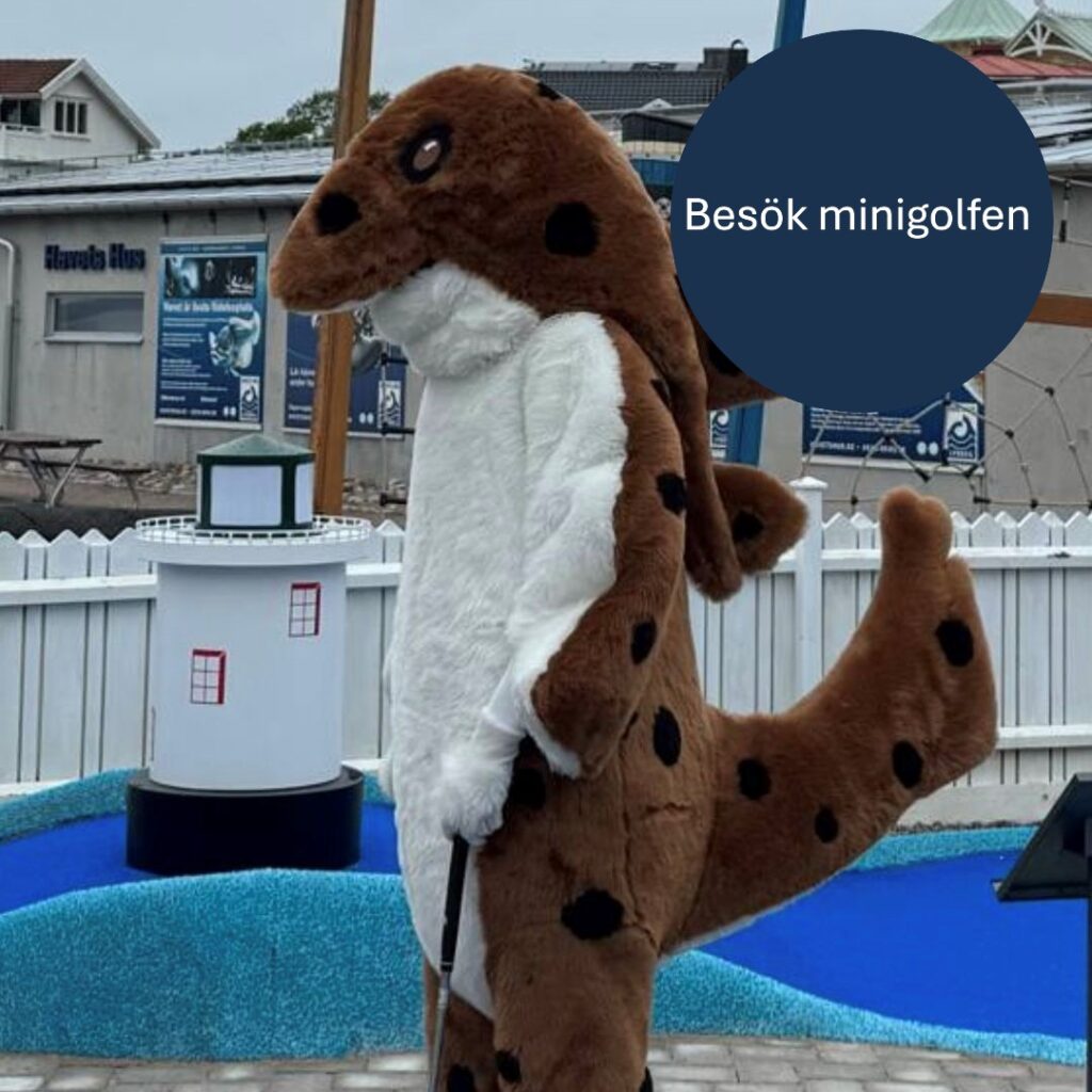 Bild på person i hajdräkt på golfbana